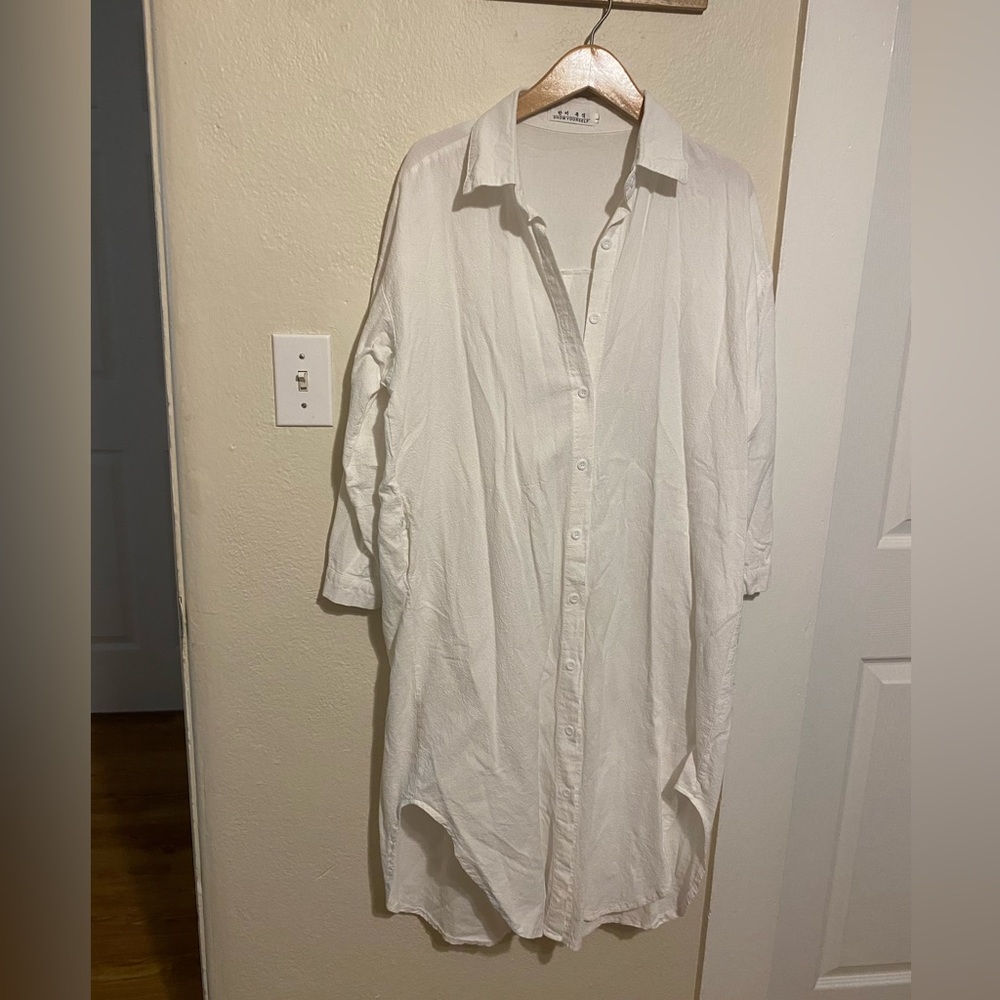 Button Up White Collared Dress